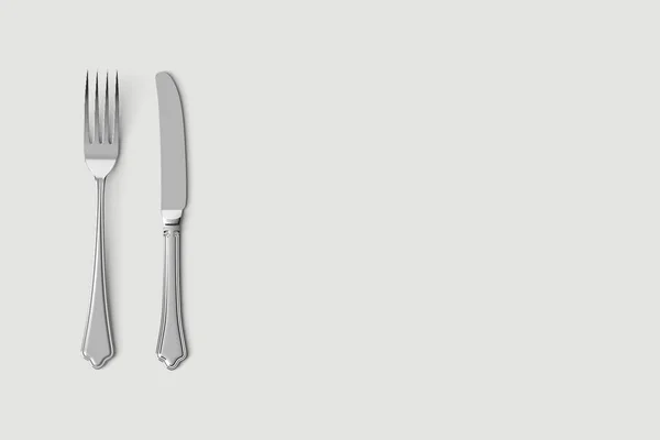 叉子和刀模型 不锈钢 银色厨具 隔离在白色背景上 适合您的设计 — 图库照片