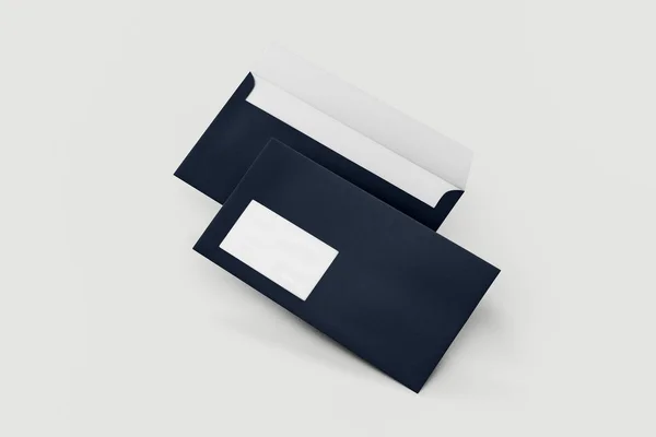 Envelopes Branco Com Janela Azul Escuro Isolados Branco Com Sombras — Fotografia de Stock