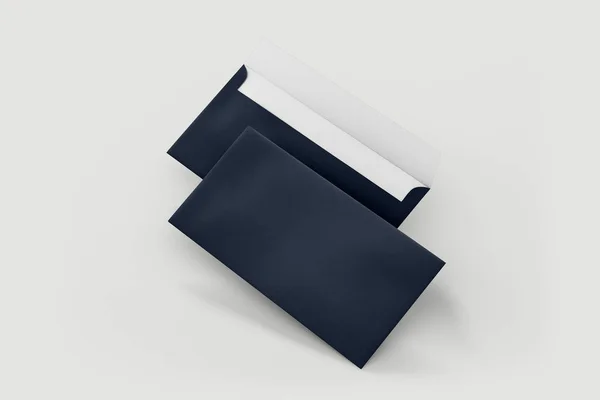 Blank Envelopes Dark Blue Isolated White Soft Shadows Front Back — Stock Photo, Image