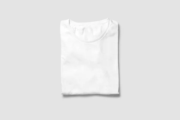 Camiseta Blanca Blanco Plegado Mock Sobre Fondo Gris Suave Vista — Foto de Stock