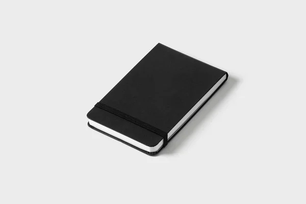 Czarna Makieta Notebooka Jasnym Szarym Tle — Zdjęcie stockowe