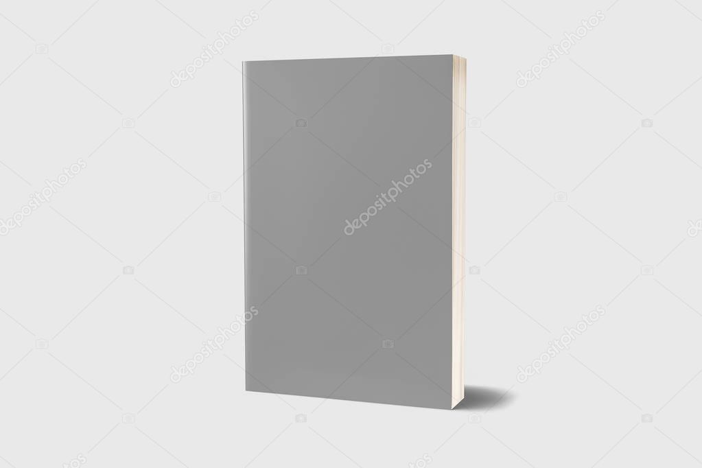 Hardcover books template, blank books mockup for design uses, 3D rendering. Blank gray book cover on soft gray background. Isolated with clipping path.