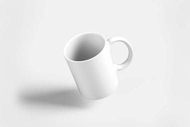 Boş çay fincan veya kahve kupa yumuşak gri arka plan üzerinde izole. Duyarlı tasarım mockup. Path.3D işleme kırpma