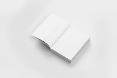 Yumuşak gri arka planda boş yumuşak kapaklı kitap veya dergi şablonu. 3D Illustration. Mock