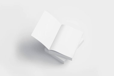 Yumuşak gri arka planda boş yumuşak kapaklı kitap veya dergi şablonu. 3D Illustration. Mock