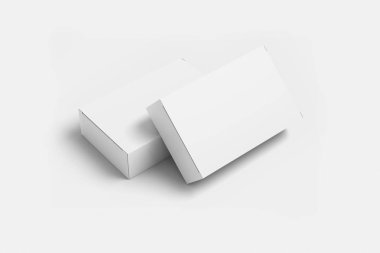 Boş beyaz kutular, yumuşak gri arka planda izole edilmiş gölge ile mock-up. Tasarım ve markalama için kullanılabilir.