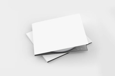CD yuvarlak yüzey ve karton ambalaj kapak şablonu kadar alay et. Karton Cd sürücüsü digipak olgusu. Beyaz tasarım veya metin marka için boş. yumuşak gri arka plan üzerinde izole. Yüksek çözünürlükte 3d çizim.