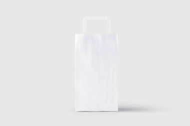 Beyaz kağıt çanta paketleme mock-up yumuşak gri arka plan üzerinde izole. Tasarım ve branding.3d gösterim amacıyla kullanılabilir.