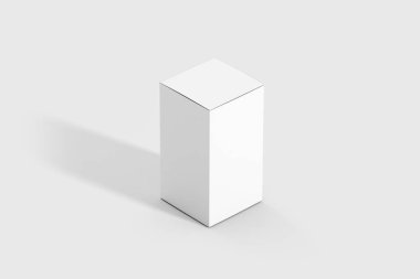 Beyaz boş dikdörtgen kutu mock-up yumuşak gri arka plan üzerinde izole. 3D çizim.