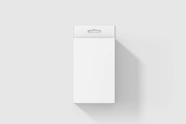 Paket dikdörtgen askı kutusu mockup yumuşak gri arka plan üzerinde izole askı ile. Tasarım ve marka .3d illüstrasyon için kullanılabilir.