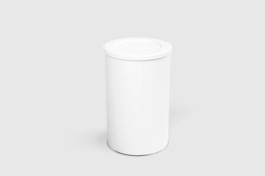 Yuvarlak beyaz teneke kapak ile alay. Çay, kahve, şeker, tahıllar, şeker, baharat, için kapsayıcı snack.3d işleme
