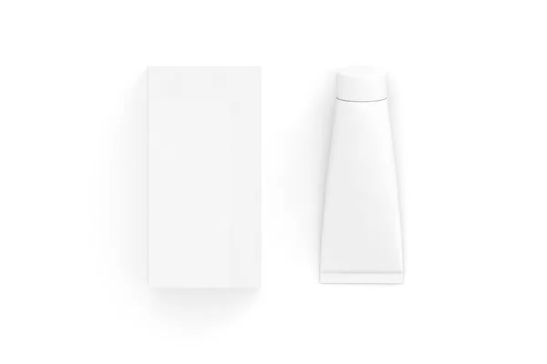 化妆品白色塑料管与纸板箱模型隔离在柔软的灰色背景 用于设计和品牌 高分辨率照片 — 图库照片