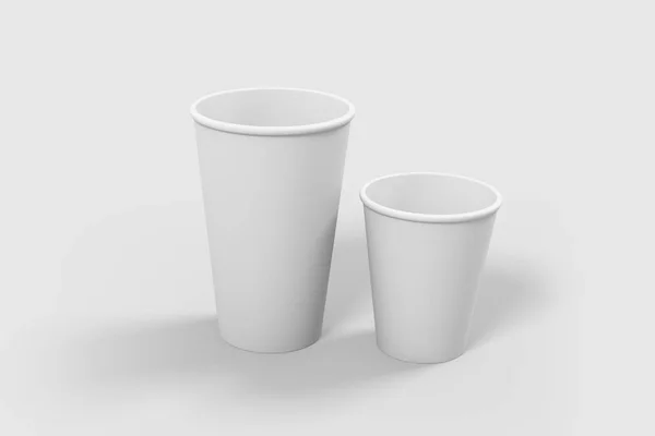 Papier Coffee Cups Model Verschillende Grootte Geïsoleerd Een Zachte Grijze — Stockfoto