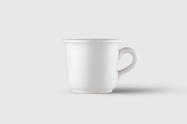 Leere Keramik Weiße Kaffeetasse Oder Kaffeebecher Isoliert Auf Weichem Grauen — Stockfoto