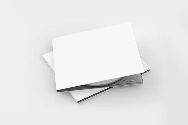 光盘和纸箱包装盖模板模拟 驱动器的 Digipak 用于品牌设计或文本的空白为白色 隔离在柔软的灰色背景 高分辨率3D — 图库照片