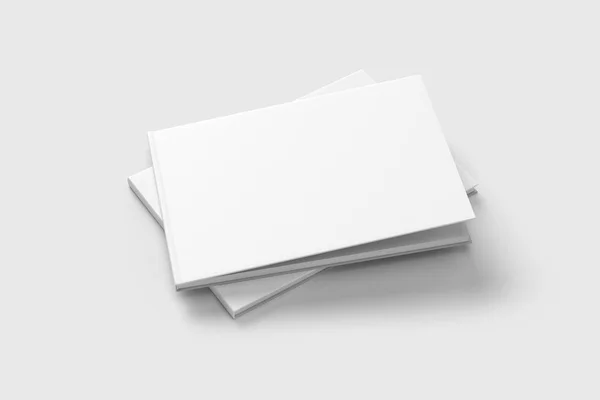空白の白い本モックアップは 柔らかい灰色の背景に分離されました オープンとクローズ クリッピング パスを分離 イラスト 水平方向 — ストック写真