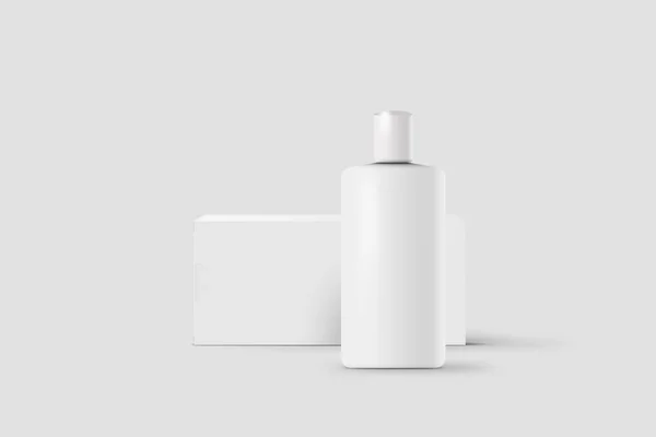 White Lotion Bottle White Box Isolated Soft Gray Background Can — Stock Photo, Image