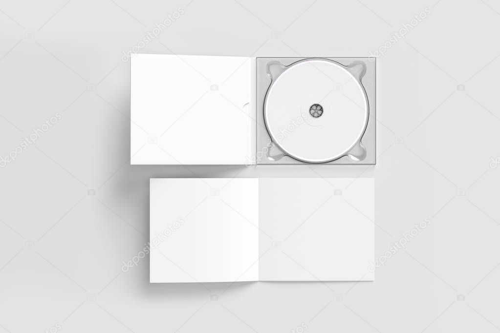 Download Cd Disc And Carton Packaging Cover Template Mock Up Digipak Case Of Cardboard Cd Drive With White Blank For Branding Design Or Text Isolated On Soft Gray Background High Resolution 3d Illustration 253908052