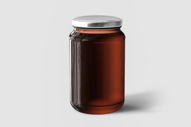 Kehribar cam şişe sahte üzerine açık gri renkli. 3D render. Tasarımlarınız için hazır şablon kadar alay.