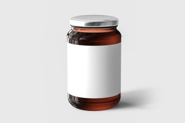 Kehribar cam şişe sahte üzerine açık gri renkli. 3D render. Tasarımlarınız için hazır şablon kadar alay.