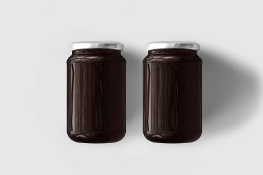 Kehribar cam şişe sahte üzerine açık gri renkli. 3D render. Tasarımlarınız için hazır şablon kadar alay.