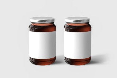 Kehribar cam şişe sahte üzerine açık gri renkli. 3D render. Tasarımlarınız için hazır şablon kadar alay.