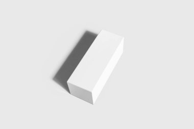 Beyaz karton kutu mock-up yumuşak gri arka plan üzerinde izole. Karton ambalajlama. Yüksek çözünürlüklü fotoğraf.