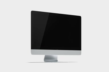 Monoblok bilgisayar. Monoblok çerçeve izleyici ile izole beyaz zemin üzerine boş siyah perde. 3D render.