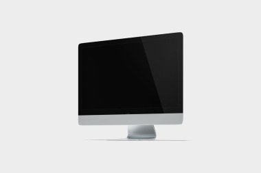 Monoblok bilgisayar. Monoblok çerçeve izleyici ile izole beyaz zemin üzerine boş siyah perde. 3D render.