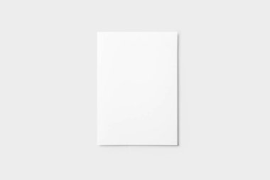 Gerçek fotoğraf, broşür mockup şablonu, yumuşak kapaklı, tasarımınızı yerleştirmek için yumuşak gri arka plan üzerinde izole. Yüksek çözünürlüklü fotoğraf.