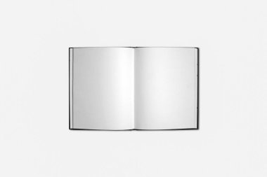 Defter üzerinde beyaz bir arka plan, not defteri. 3D render.
