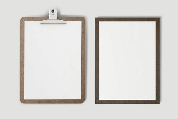 Wooden Clipboard Blank Piece Paper Clipping Path Soft Gray Background — Stock Photo, Image