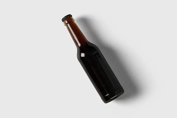 Butelka Piwa Makiety Białym Tle Biały Widok Góry Zdjęcia Wysokiej — Zdjęcie stockowe