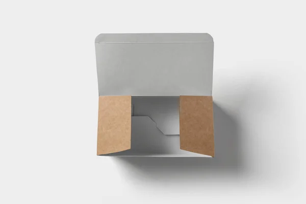 Modèle Boîte Carton Artisanal Isolé Sur Fond Gris Doux Emballage — Photo