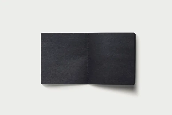 Black Open Sketch Book Mock Isolado Fundo Branco Fotografia Alta — Fotografia de Stock