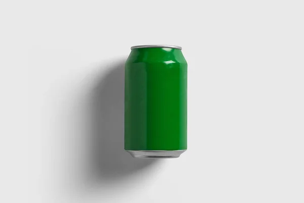 Metallic Green Can White Background Top View High Resolution Photo — Stock Photo, Image