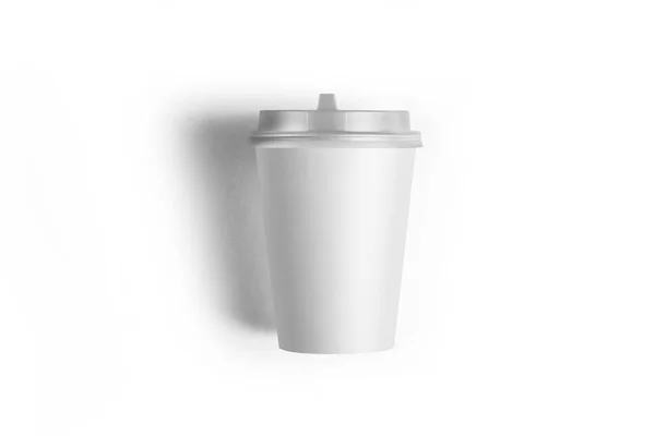 Blank White Paper Coffee Cup Plastic Lid Mock Isolated Empty — Stock Photo, Image