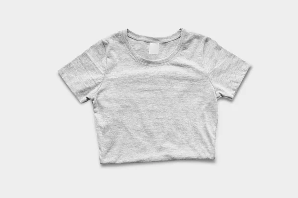 Camisetas Blancas Blanco Mock Sobre Fondo Gris Suave Vista Frontal — Foto de Stock