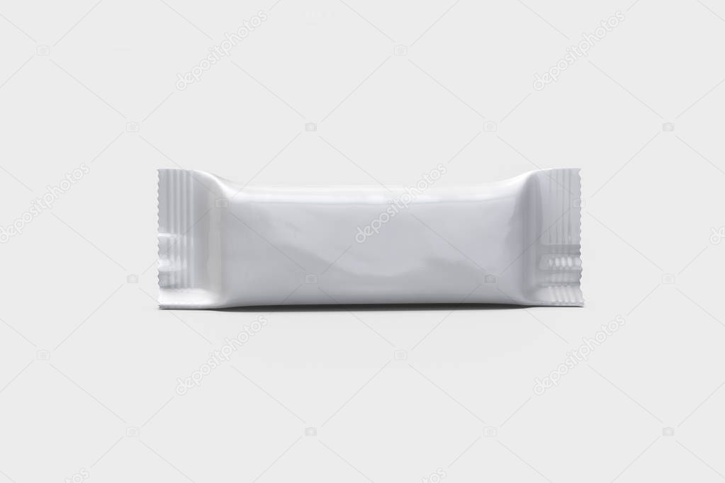 White chocolate or wafer Pack Bar isolated on white background. Mock-up for product package branding.3D rendering.