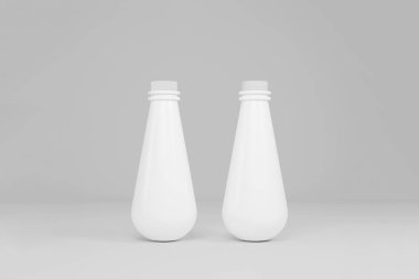 Plastik Süt, yoğurt, içecek, beyaz arka plan üzerinde kapaklı şişe şampuan. 3D render