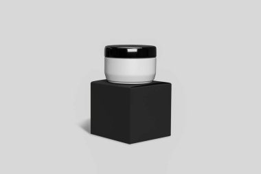 Gerçekçi kozmetik Jar Mock-up yumuşak gri arka plan üzerinde. Kozmetik paket krema, çorbalar, köpükler için. 3D render.