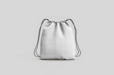 Beyaz ipli paketi şablon alay kadar ipli ile Bag.Canvas torba. 3D render.