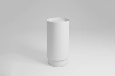 Kağıt tüp teneke kutu sahte 3d render, siyah. Yuvarlak kağıt kutusu yüzen.