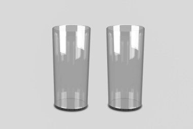 Boş cam izole yumuşak gri arka plan üzerinde bardak. 3D render.