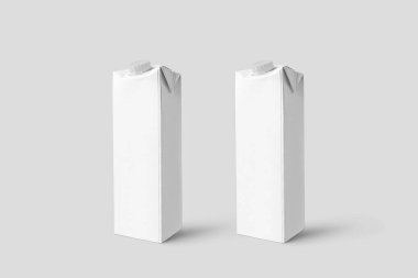 Süt veya meyve suyu paketi Mock-up yumuşak gri arka plan üzerinde izole. 3D render.