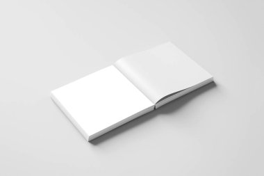 Kare broşür ya da dergi Mock-up yumuşak gri arka plan üzerinde boş. 3D render.
