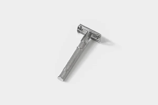 Vintage Safety Metal Razor Isolated Soft Gray Background High Resolution — Stock Photo, Image