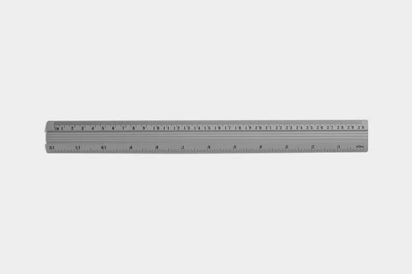 Steel Metallic Ruler Isolated Soft Gray Background — Stock Photo, Image
