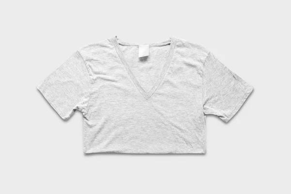 Prázdné Bílé Tričko Model Měkké Šedé Pozadí Pohled Zepředu Můžeme — Stock fotografie