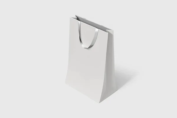 柔らかいグレー Background のホワイト ペーパー ショッピング バッグ モックアップのデザインとブランドの使用 — ストック写真